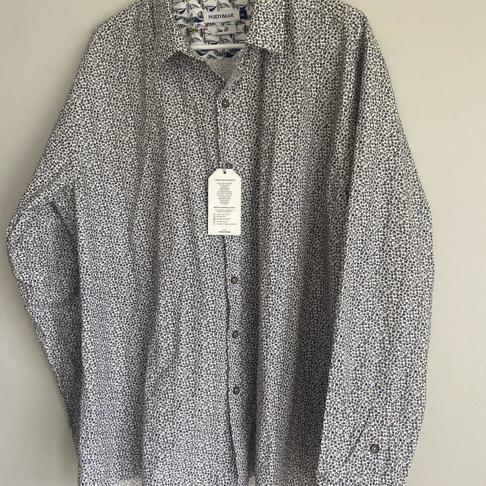 Portomar Floral Men’s button down shirt Slim Fit Size XL